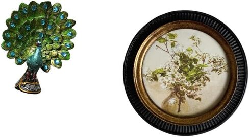 Baoblaze Elegant Peacock Sculpture and Antique European Photo Frame Collection for Bedroom Office Living Room Bookshelf and Retro Home Decoration Display in Kuwait