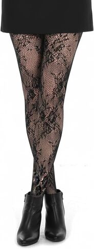Qianyu Lace Patterned Fishnet Tights for Women, High Waist Floral Pantyhose Stockings Black Stretchy Snag-Free Leggings for Daily Wear Parties Cosplay in Kuwait