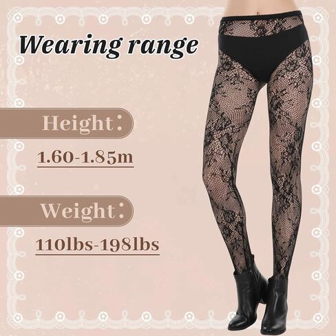 Qianyu Lace Patterned Fishnet Tights for Women, High Waist Floral Pantyhose Stockings Black Stretchy Snag-Free Leggings for Daily Wear Parties Cosplay in Kuwait