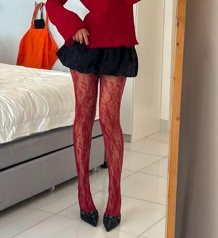 NUFIWI Women Lace Sheer Tights High Waist Floral Lace Fishnet Pantyhose Stockings Y2k See Through Going Out Tights in Kuwait