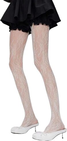 NUFIWI Women Lace Sheer Tights High Waist Floral Lace Fishnet Pantyhose Stockings Y2k See Through Going Out Tights in Kuwait