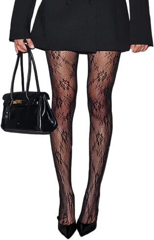 NUFIWI Women Lace Sheer Tights High Waist Floral Lace Fishnet Pantyhose Stockings Y2k See Through Going Out Tights in Kuwait