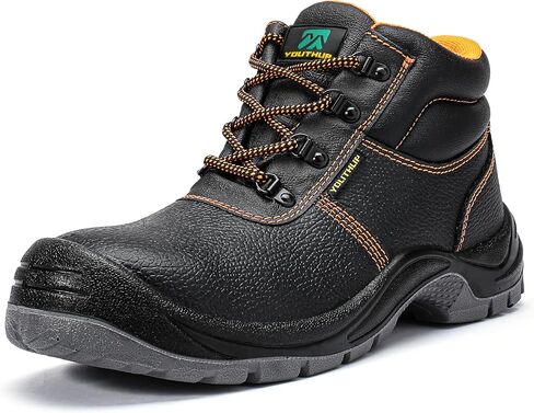 YOUTHUP Steel Toe Boots for Men Safety Toe Puncture Proof Slip Resistant Construction Boots Full Grain Leather for Industrial Comfortable Durable Work Shoes with Breathable Lining in Saudi Arabia
