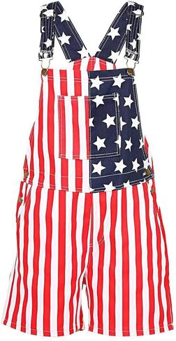 Men's American Flag Shorts Overalls Denim Patriotic Adjustable Straps Bib Coveralls 4th of July Jumpsuit in Kuwait