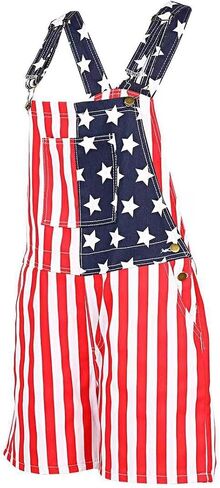Men's American Flag Shorts Overalls Denim Patriotic Adjustable Straps Bib Coveralls 4th of July Jumpsuit in Kuwait