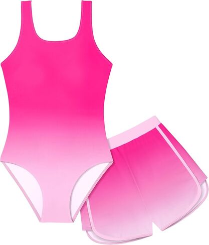Girls Swimsuit One Piece Swimsuits Color Block Bathing Suit for Girls Adjustable Strap Padded Swimwear with Shorts in Saudi Arabia