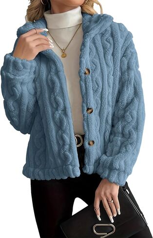 Womens Long Sleeve Sherpa Warm Bed Jackets Fall Winter Casual Coats Front Buttons Fleece Outdoor Coat in Saudi Arabia