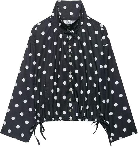 Xunger Women’s Polka Dot Drawstring Jacket Casual High Neck Coat Long Sleeve Belted Outerwear with Pockets in Saudi Arabia