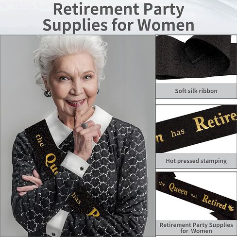 Retirement Party Decorations Gifts For Women Retirement Sash The Queen Has Retired Sash Party Favors Supplies Black Glitter in Saudi Arabia