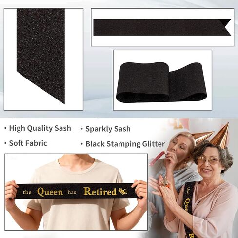 Retirement Party Decorations Gifts For Women Retirement Sash The Queen Has Retired Sash Party Favors Supplies Black Glitter in Saudi Arabia