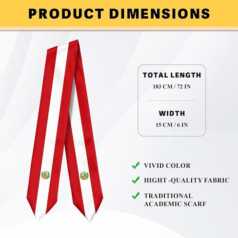 Peru Flag Graduation Stole Graduation Sash Scarf for International Student Abroad Adult Unisex in Saudi Arabia