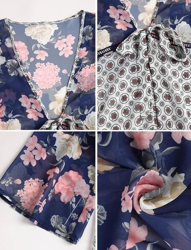 ZAFUL المرأة كيمونو ملابس السباحة التستر الأزهار خفيفة الوزن كشكش 3/4 كم الأزهار خفيفة الوزن بالأزرار الأكمام نفخة in Kuwait