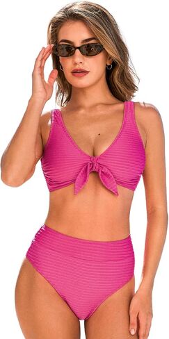 CUPSHE Two Piece Swimsuit for Women High Waisted V Neck 2026 Bikini Sets Knot Bunny Tie Bathing Suits for Beach in Kuwait