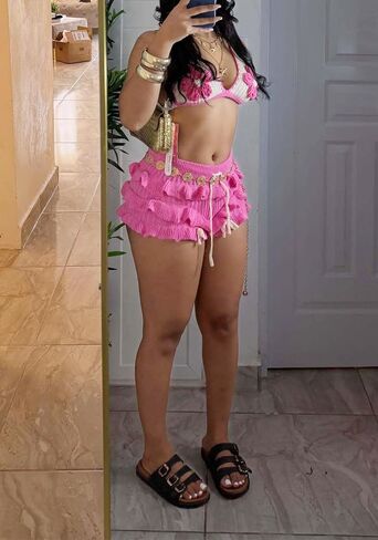 Women's Summer 2 Piece Crochet Beach Swimsuits Vacation Outfits Floral Bra Tops Drawstring Ruffle Shorts Bikini Sets in Saudi Arabia