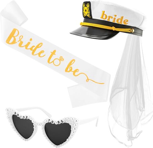 Chanaco Bride Captain Hat with Veil Bride to Be Sash and Sunglasses Bachelorette Party Favors Decorations Beach Wedding Accessories Bridal Shower Sashes Engagement Gifts in Kuwait