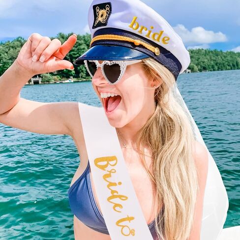 Chanaco Bride Captain Hat with Veil Bride to Be Sash and Sunglasses Bachelorette Party Favors Decorations Beach Wedding Accessories Bridal Shower Sashes Engagement Gifts in Kuwait