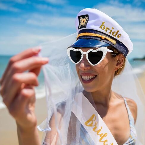 Chanaco Bride Captain Hat with Veil Bride to Be Sash and Sunglasses Bachelorette Party Favors Decorations Beach Wedding Accessories Bridal Shower Sashes Engagement Gifts in Kuwait