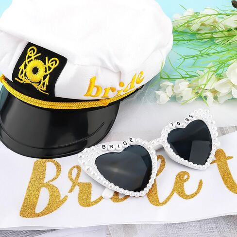 Chanaco Bride Captain Hat with Veil Bride to Be Sash and Sunglasses Bachelorette Party Favors Decorations Beach Wedding Accessories Bridal Shower Sashes Engagement Gifts in Kuwait
