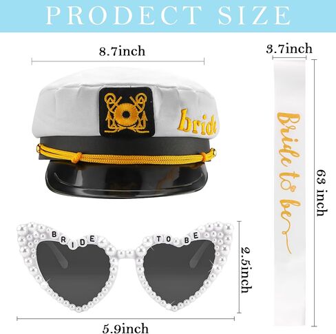 Chanaco Bride Captain Hat with Veil Bride to Be Sash and Sunglasses Bachelorette Party Favors Decorations Beach Wedding Accessories Bridal Shower Sashes Engagement Gifts in Kuwait