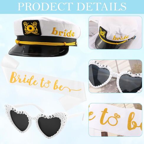 Chanaco Bride Captain Hat with Veil Bride to Be Sash and Sunglasses Bachelorette Party Favors Decorations Beach Wedding Accessories Bridal Shower Sashes Engagement Gifts in Kuwait