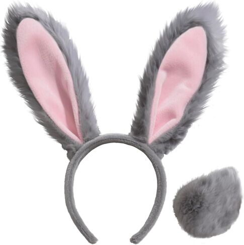 Bunny Ear Headband & Tail Set – Plush Rabbit Ears Costume Accessories for Easter, Halloween, Cosplay Parties in Saudi Arabia