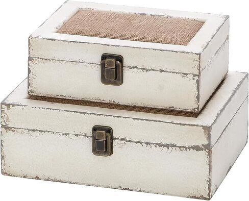 Rustic Ivory Decorative Storage Boxes with Lids Set of 2, Farmhouse Wooden Boxes for Home Decor, Keepsake Boxes Memory Gift Boxes for Living Room, Coffee Table, Entryway, Bedroom in Saudi Arabia