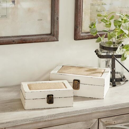 Rustic Ivory Decorative Storage Boxes with Lids Set of 2, Farmhouse Wooden Boxes for Home Decor, Keepsake Boxes Memory Gift Boxes for Living Room, Coffee Table, Entryway, Bedroom in Saudi Arabia
