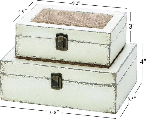 Rustic Ivory Decorative Storage Boxes with Lids Set of 2, Farmhouse Wooden Boxes for Home Decor, Keepsake Boxes Memory Gift Boxes for Living Room, Coffee Table, Entryway, Bedroom in Saudi Arabia