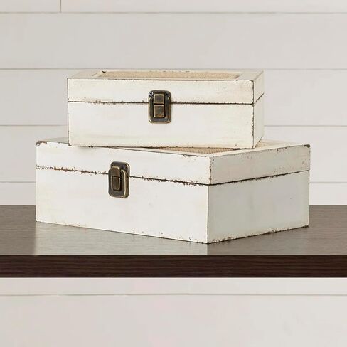 Rustic Ivory Decorative Storage Boxes with Lids Set of 2, Farmhouse Wooden Boxes for Home Decor, Keepsake Boxes Memory Gift Boxes for Living Room, Coffee Table, Entryway, Bedroom in Saudi Arabia