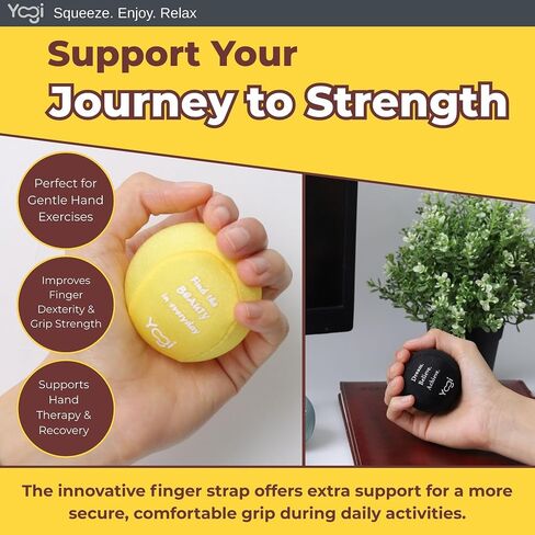Yogi Stress Balls - Stress Ball with Finger Grip Strap, Stress Balls for Adults and Kids, Grip Strength Trainer Squeeze Balls, Anxiety Stress Relief, Fidget Handball, Squish Ball - 2 Pack in Kuwait