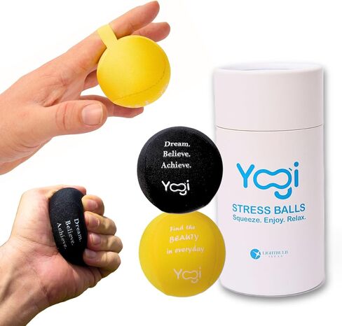 Yogi Stress Balls - Stress Ball with Finger Grip Strap, Stress Balls for Adults and Kids, Grip Strength Trainer Squeeze Balls, Anxiety Stress Relief, Fidget Handball, Squish Ball - 2 Pack in Kuwait