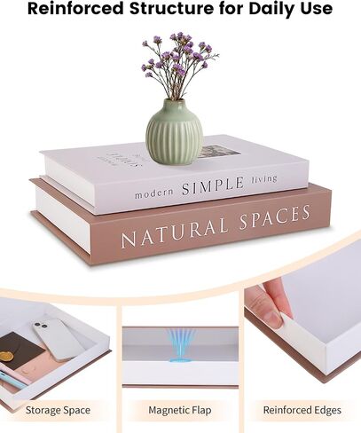 Decorative Books for Home Decor with Hidden Storage, Faux Book Box Set of 2 for Coffee Table & Shelves, Neutral Book Decor Aesthetic for Living Room Styling in Saudi Arabia
