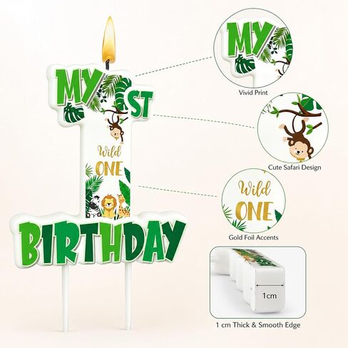 Wild One Number 1 Birthday Candle, 3.5×3.2" Wild Animal Themed 1st Cake Topper for Boys Birthday Party Decorations in Saudi Arabia