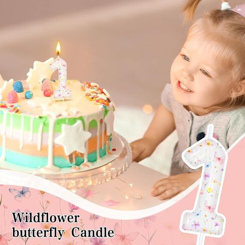 شمعة عيد ميلاد رقم 1 على شكل زهرة برية، شمعة على شكل فراشة ربيعية على شكل فراشة، تزيين الكيك لتزيين الكيك من أجل ديكور عيد الميلاد الأول من الزهور البرية in Kuwait