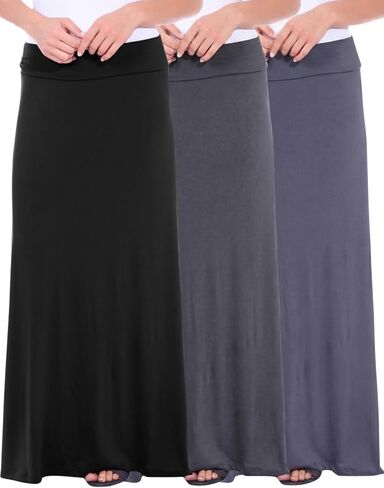 Popana Long Maxi Skirt for Women, High Waisted Soft Trendy Flowy Sundress Convertible Long Skirts for Women, 3-Pack in Saudi Arabia