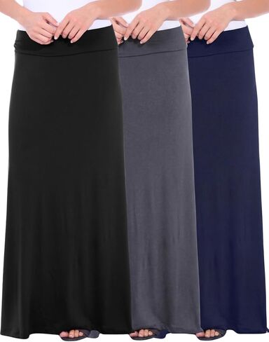 Popana Long Maxi Skirt for Women, High Waisted Soft Trendy Flowy Sundress Convertible Long Skirts for Women, 3-Pack in Saudi Arabia