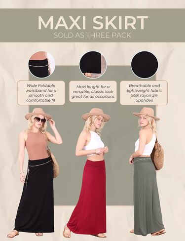 Popana Long Maxi Skirt for Women, High Waisted Soft Trendy Flowy Sundress Convertible Long Skirts for Women, 3-Pack in Saudi Arabia