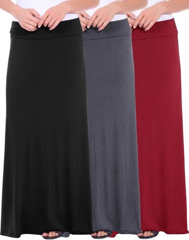 Popana Long Maxi Skirt for Women, High Waisted Soft Trendy Flowy Sundress Convertible Long Skirts for Women, 3-Pack in Saudi Arabia