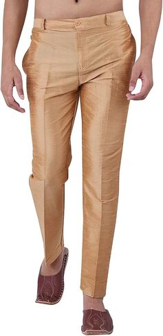 Men's Silk Pant Style Pajama/Silk Ankle Pant/Ethnic Pantf (Golden, M) in Saudi Arabia