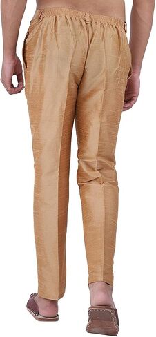 Men's Silk Pant Style Pajama/Silk Ankle Pant/Ethnic Pantf (Golden, M) in Saudi Arabia