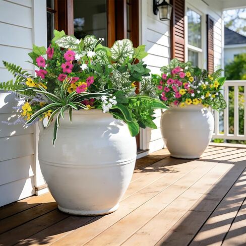 Roberly 20 Pcs Artificial Plants Outdoor, Fake Plants UV Resistant Greenery Stems Plastic Leaves Faux Flowers Bushes for Spring Summer Table Patio Front Porch Garden Indoor Outdoor Home Decor in Saudi Arabia