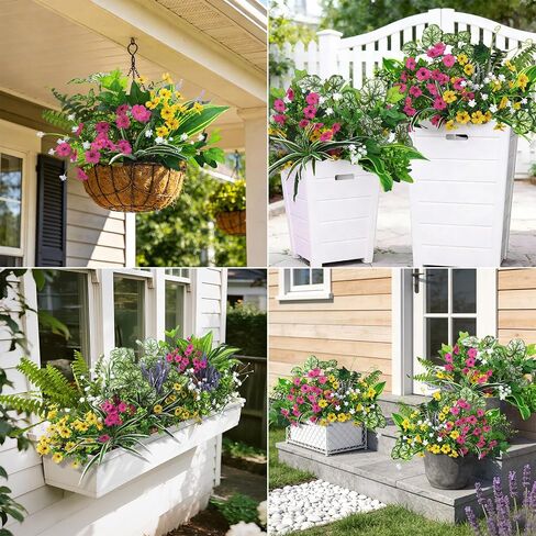 Roberly 20 Pcs Artificial Plants Outdoor, Fake Plants UV Resistant Greenery Stems Plastic Leaves Faux Flowers Bushes for Spring Summer Table Patio Front Porch Garden Indoor Outdoor Home Decor in Saudi Arabia