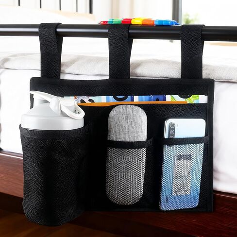 Hanging Bedside Caddy, Bedside Organizer Bunk Bed Storage Bag Hanging Pocket for Camp Dorms & Hospital Bed Rails More (Black 4 Pockets) in Saudi Arabia