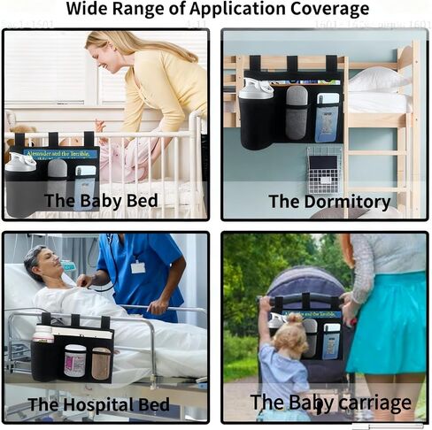 Hanging Bedside Caddy, Bedside Organizer Bunk Bed Storage Bag Hanging Pocket for Camp Dorms & Hospital Bed Rails More (Black 4 Pockets) in Saudi Arabia