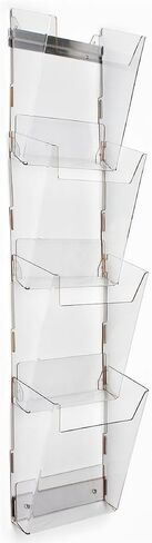 رف حائط لمجلة Displays2go مع 4 جيوب، طبقات، بدون إطار، لوحات أمامية محززة، هيكل متين، أكريليك عالي التأثير، شفاف in Kuwait
