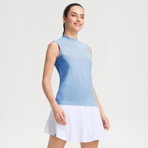 M MAELREG Women's Mock Neck Golf Tennis Tank Top Sleeveless Moisture Wicking Stretch Pull On Athletic Tops in Kuwait