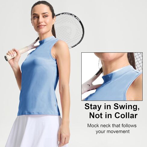 M MAELREG Women's Mock Neck Golf Tennis Tank Top Sleeveless Moisture Wicking Stretch Pull On Athletic Tops in Kuwait
