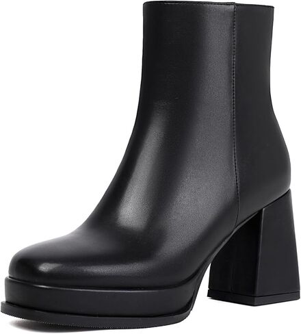 Women's Platform Ankle Boots Chunky High Heel Booties | Square Toe,Back Zipper,3.5 Inch Stable Heel,Party Weekend Date,Trendy for Fall Winter in Saudi Arabia