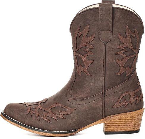 IXU Cowboy Boots for Women Ankle Cowgirl Boots with Embroidered Wide Fashion Low Chunky Heel Snip Toe Western Booties in Saudi Arabia