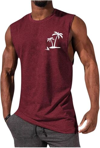 Mens Tank Tops Summer Workout Gym Muscle Shirts Palm Tree Vintgage Summer Beach T Shirts in Saudi Arabia